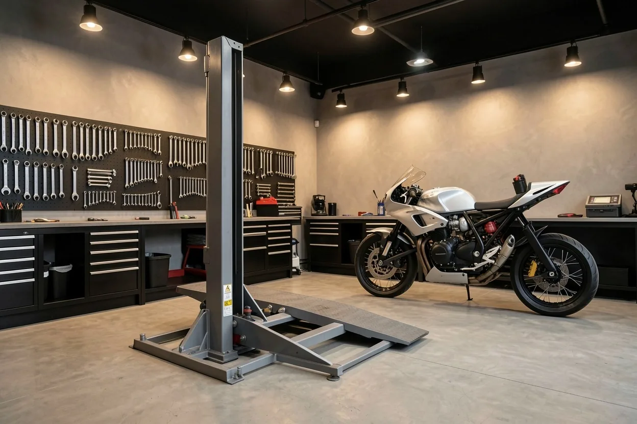A Városi Udvar modern motorkerékpár-műhelye